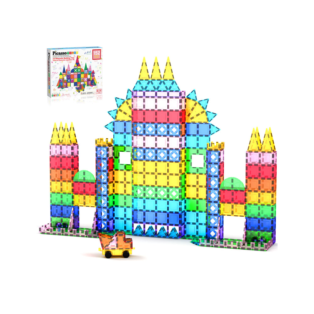 translucent magnetic tiles with mirror pieces building colorful open structure