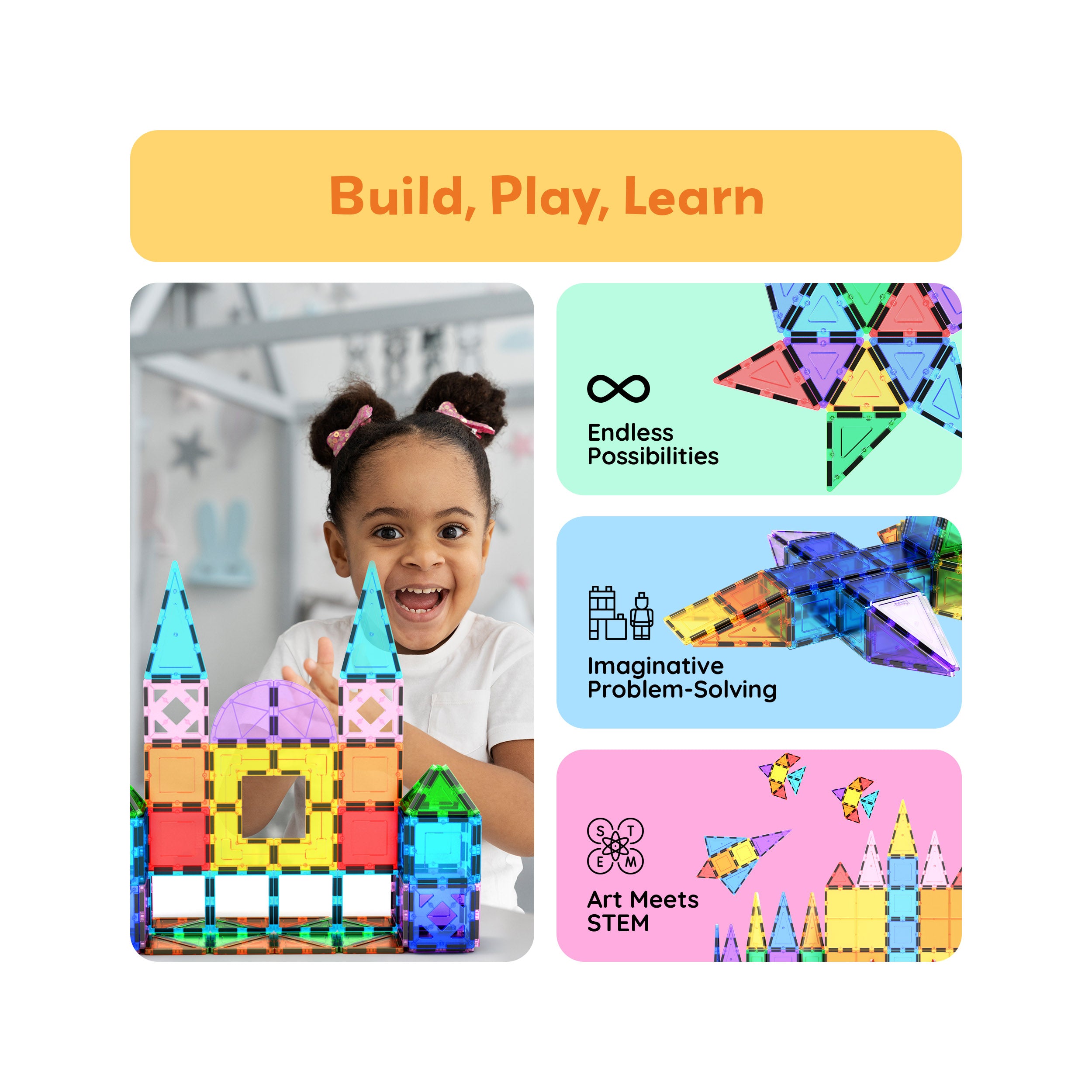 PicassoTiles 152pc Magnetic Tiles Mirror Tiles Design Set