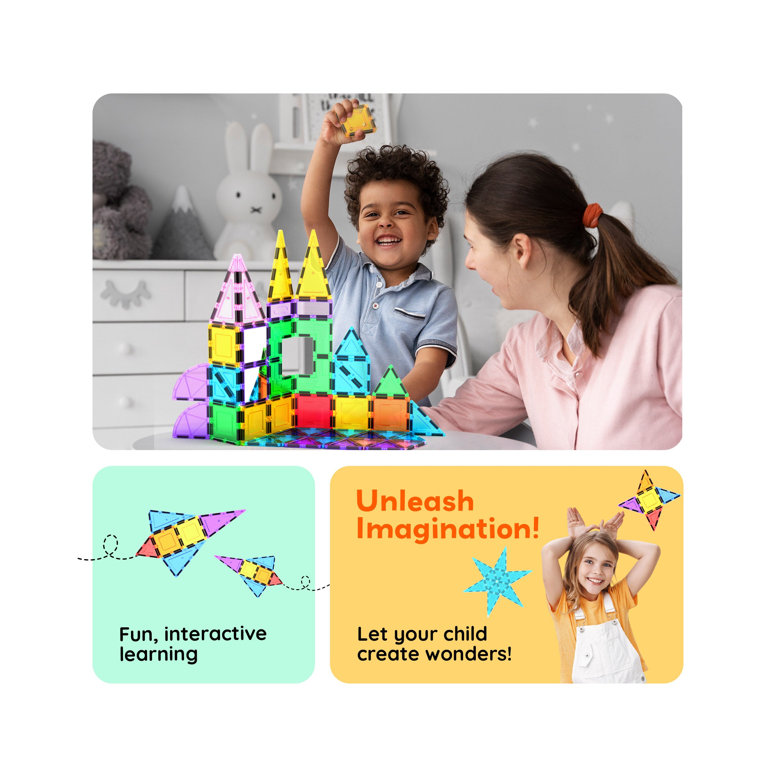 PicassoTiles 152pc Magnetic Tiles Mirror Tiles Design Set