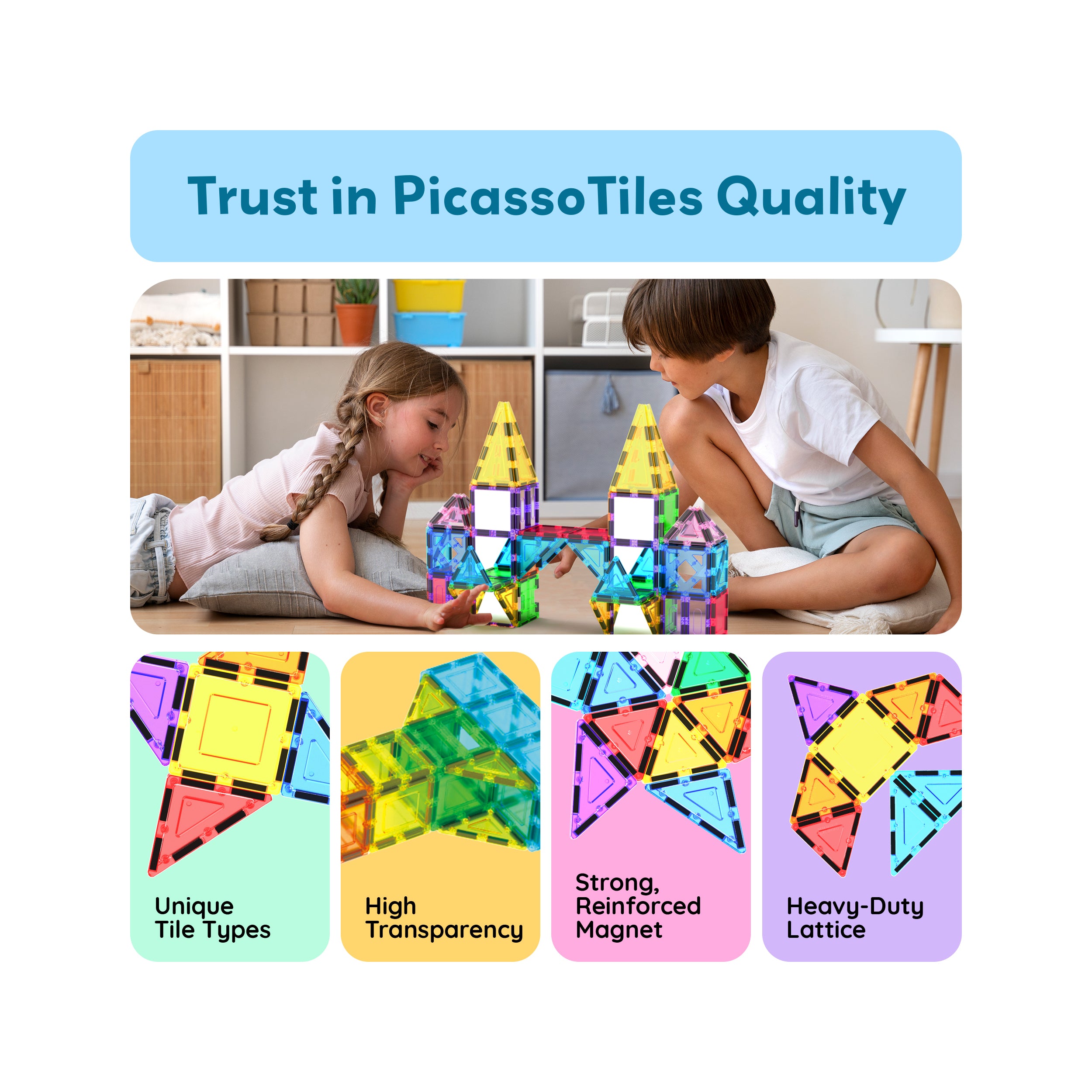 PicassoTiles 152pc Magnetic Tiles Mirror Tiles Design Set