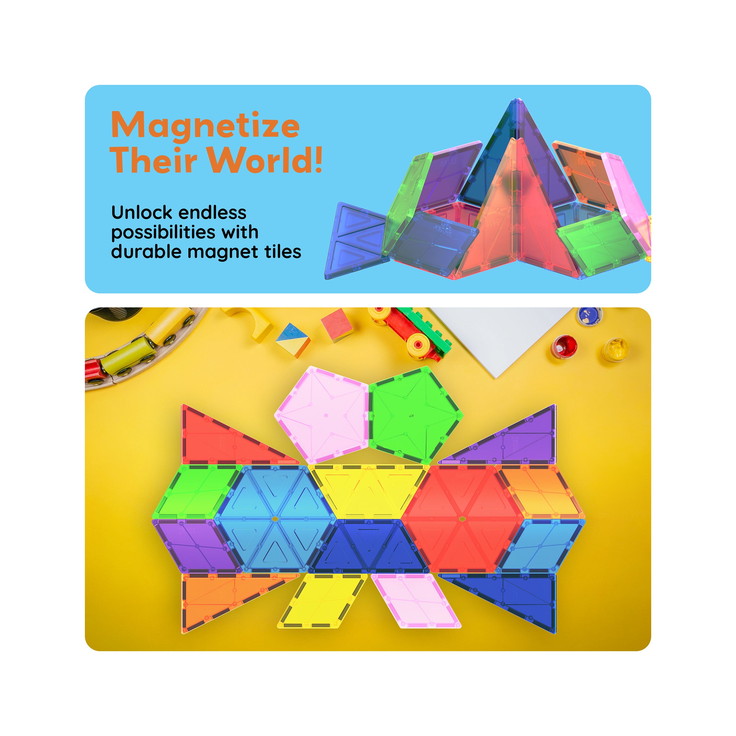 PicassoTiles Magnetic Tile Geometry Shape  Building Set