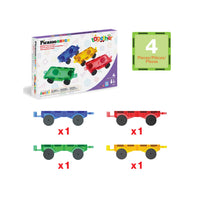 PicassoTiles 4pc Magnetic Car & Truck Base for Magnet Tile Building