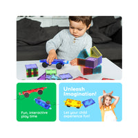 PicassoTiles 4pc Magnetic Car & Truck Base for Magnet Tile Building