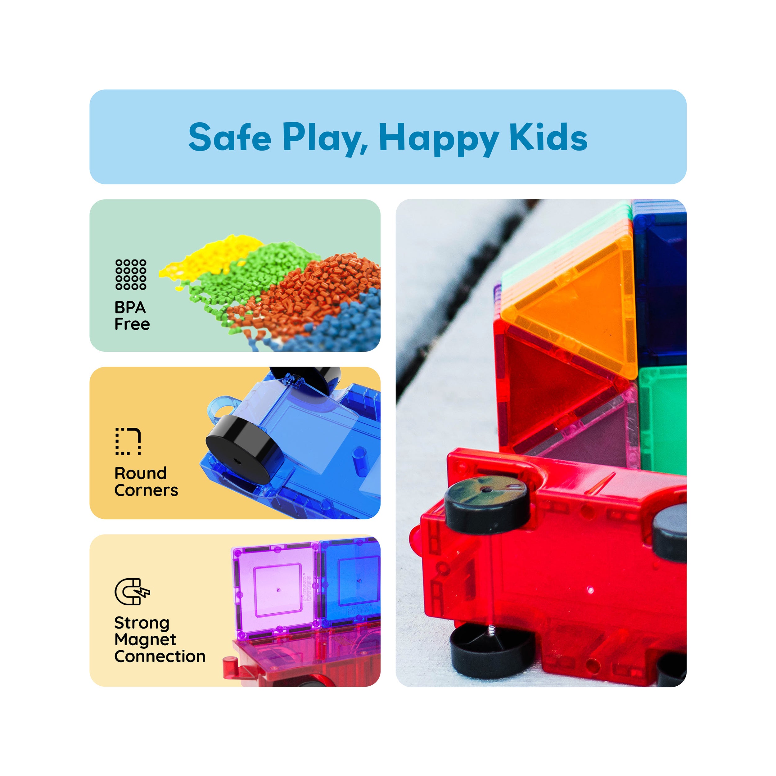 PicassoTiles 4pc Magnetic Car & Truck Base for Magnet Tile Building