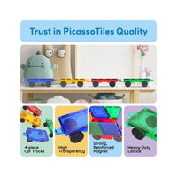 PicassoTiles 4pc Magnetic Car & Truck Base for Magnet Tile Building
