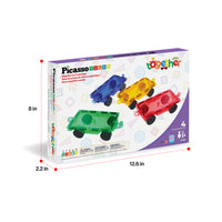 PicassoTiles 4pc Magnetic Car & Truck Base for Magnet Tile Building