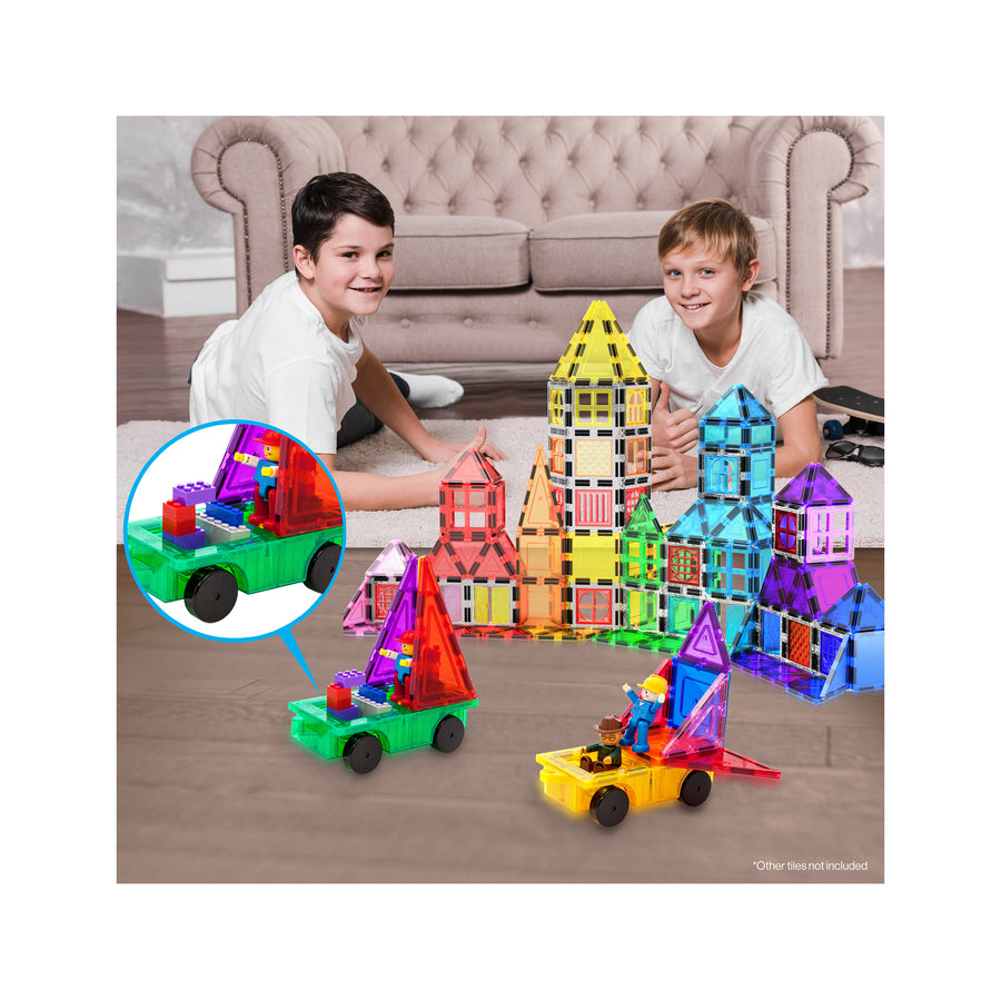PicassoTiles 2 Piece Car Truck Base Magnetic Tile Set