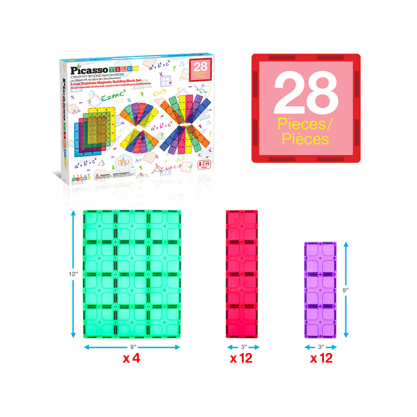 PicassoTiles 28pc XL Magnetic Tile Foundation Base Set