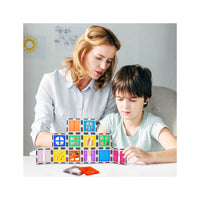 PicassoTiles Magnetic Tile Construction Kit with Swappable Clip-Ons - 30 Pieces