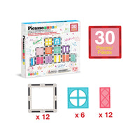 PicassoTiles Magnetic Tile Construction Kit with Swappable Clip-Ons - 30 Pieces