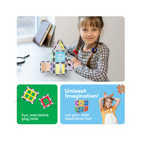 PicassoTiles Magnetic Tile Construction Kit with Swappable Clip-Ons - 30 Pieces