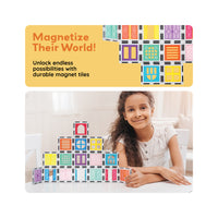 PicassoTiles Magnetic Tile Construction Kit with Swappable Clip-Ons - 30 Pieces