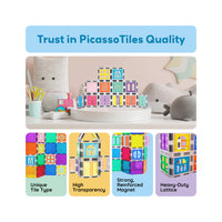 PicassoTiles Magnetic Tile Construction Kit with Swappable Clip-Ons - 30 Pieces