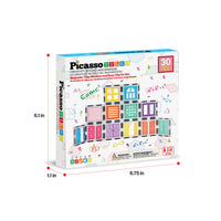 PicassoTiles Magnetic Tile Construction Kit with Swappable Clip-Ons - 30 Pieces