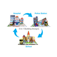 PicassoTiles 3in1 School, Hospital, and Police Station Building Blocks Set