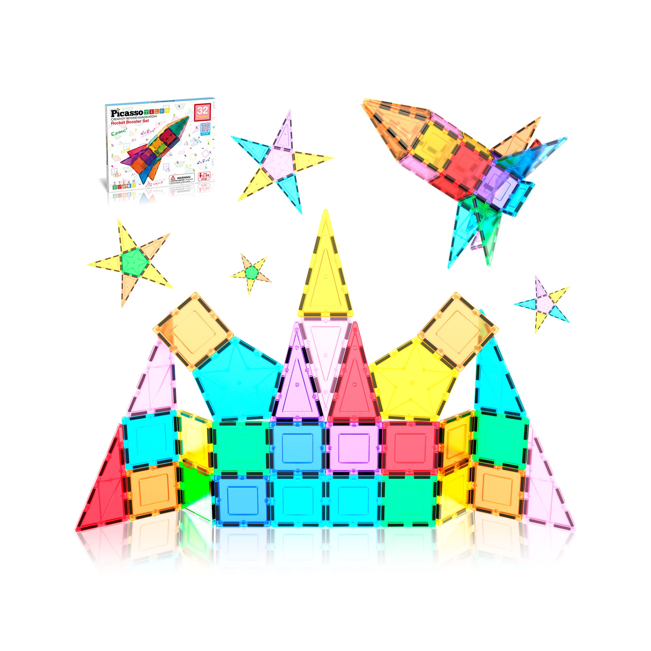 PicassoTiles Magnetic Tile Rocket Ship Toy - 32 Pieces · PicassoTiles