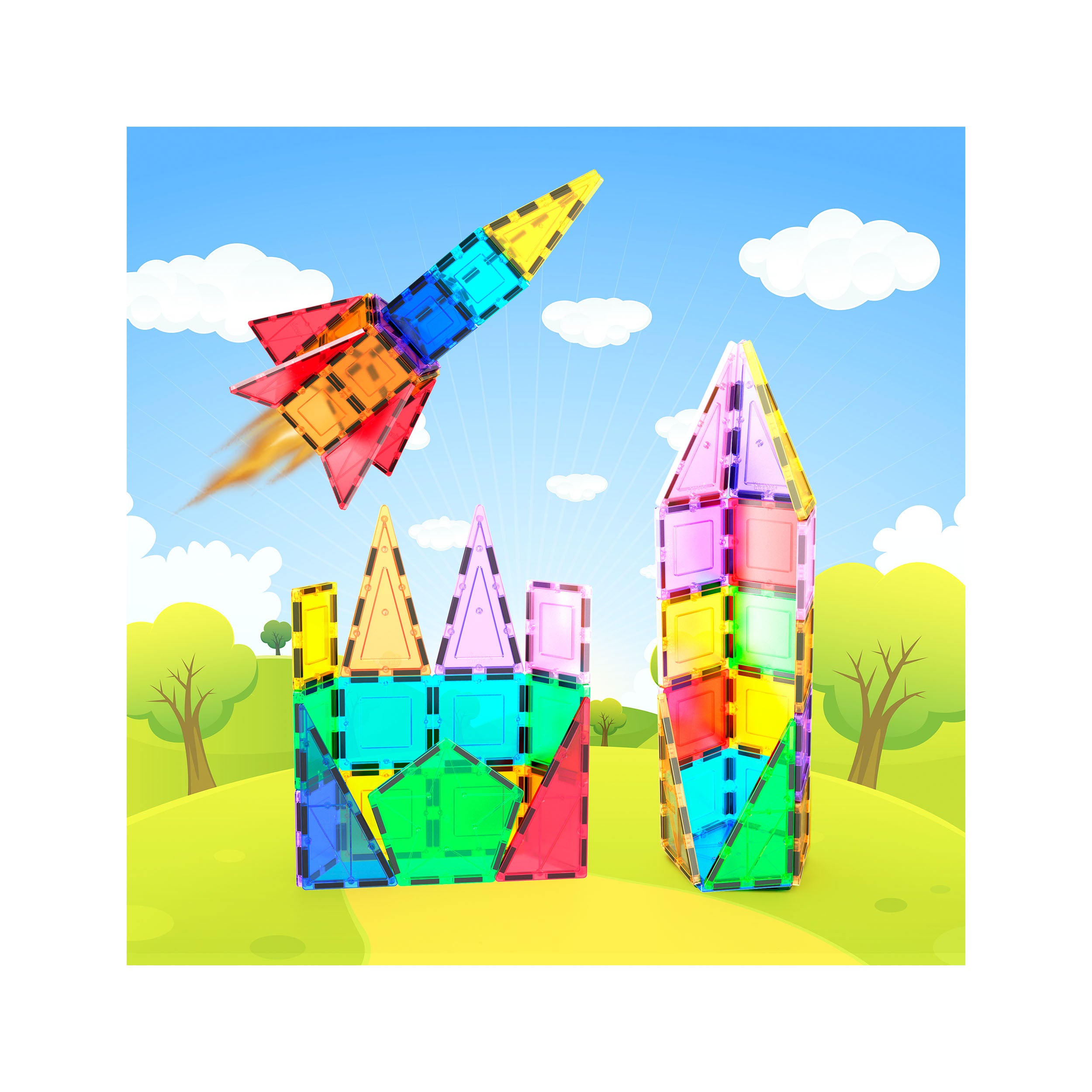 PicassoTiles Magnetic Tile Rocket Ship Toy - 32 Pieces · PicassoTiles