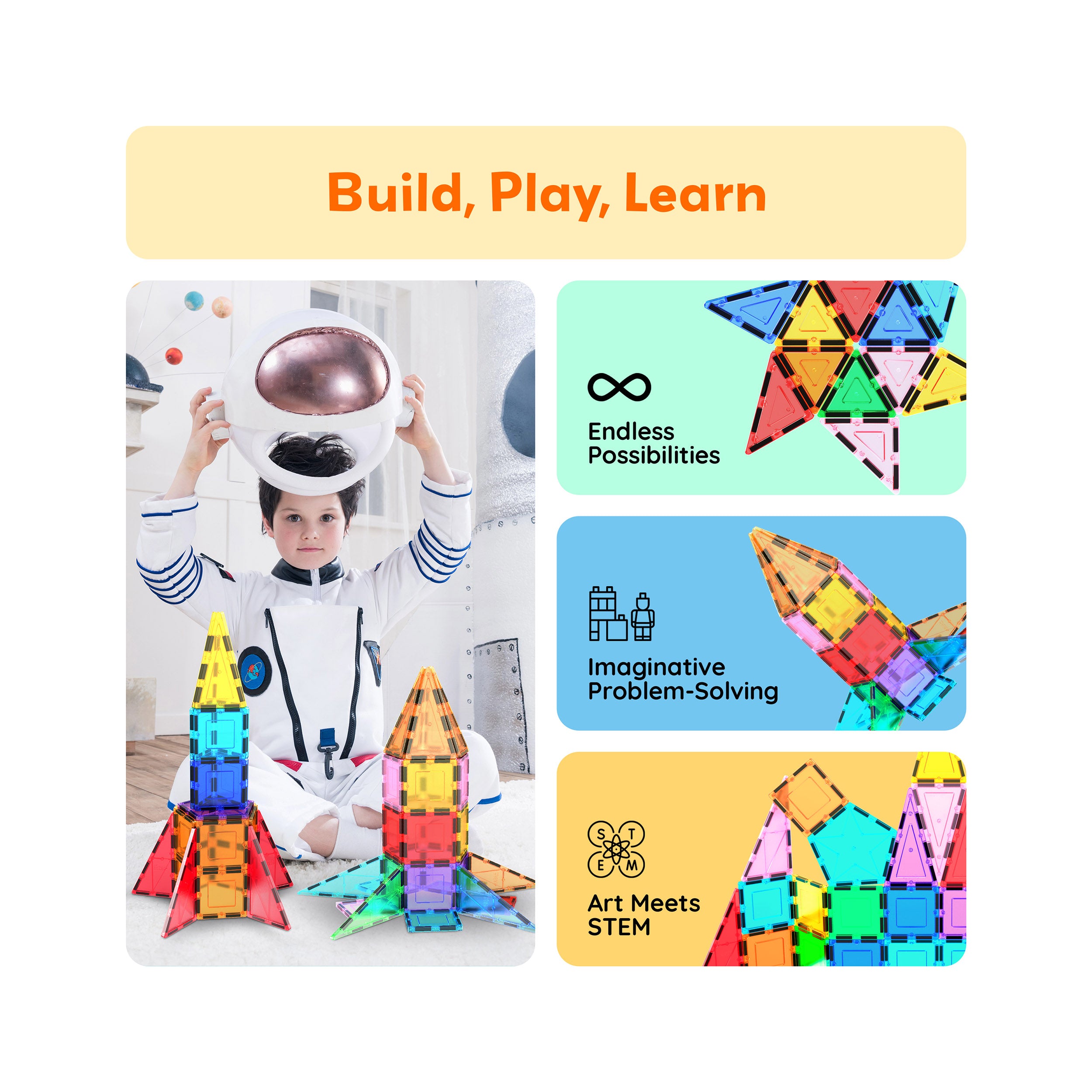 Rocket Ship Magnetic Tiles Set 32pc PT32 | PicassoTiles · PicassoTiles