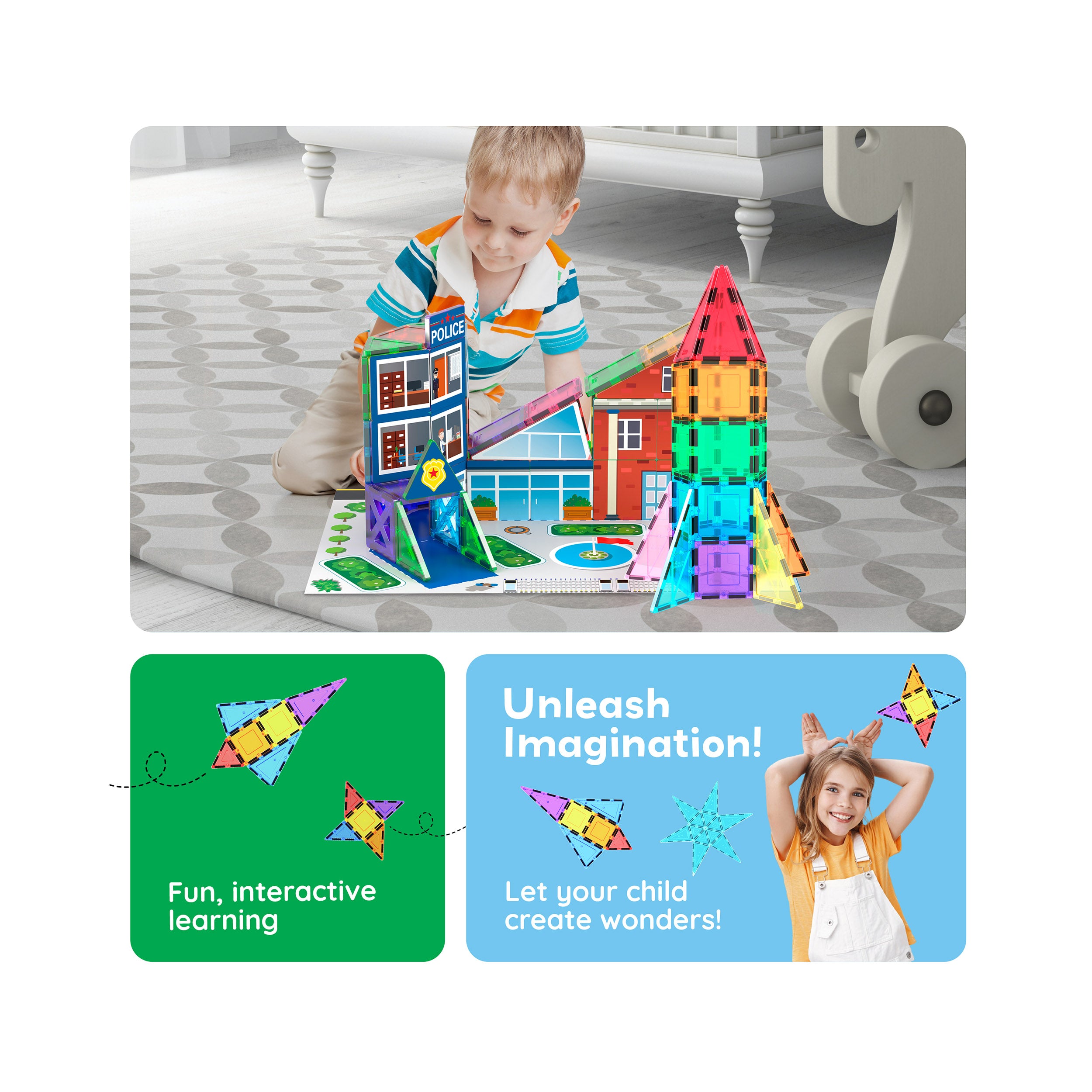 PicassoTiles Magnetic Tile Rocket Ship Toy - 32 Pieces