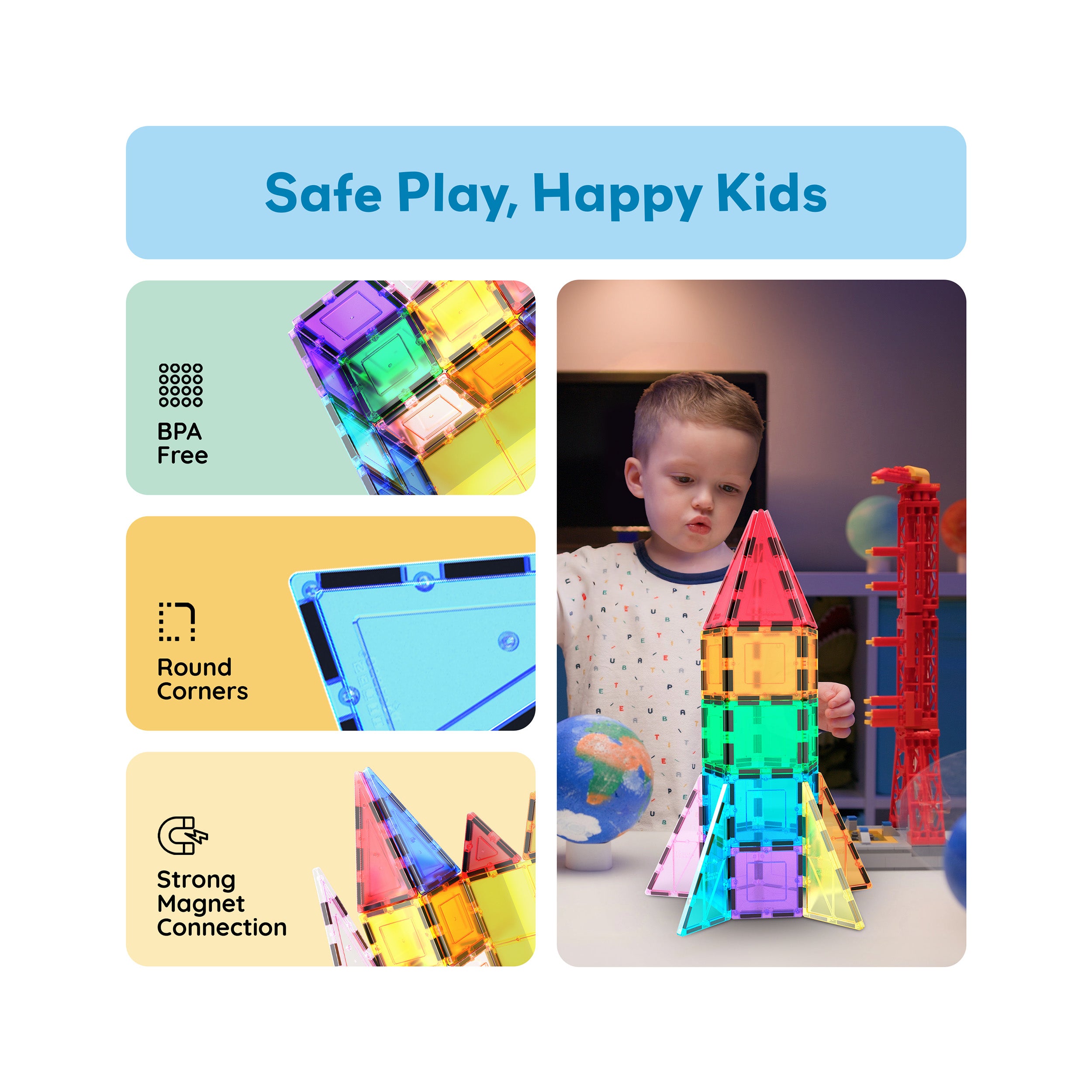 Rocket Ship Magnetic Tiles Set 32pc PT32 | PicassoTiles · PicassoTiles