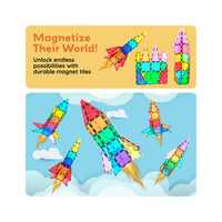PicassoTiles Magnetic Tile Rocket Ship Toy - 32 Pieces