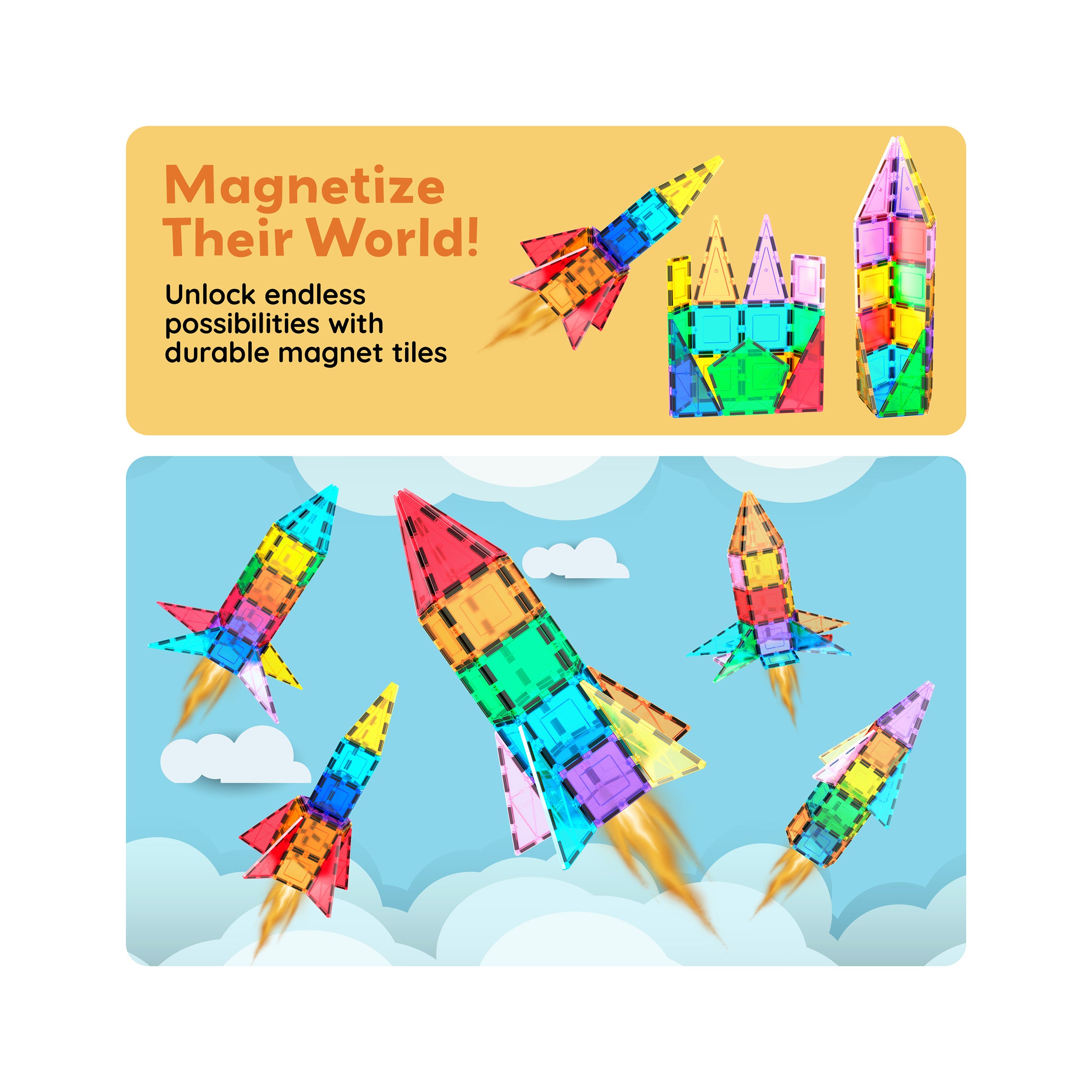 PicassoTiles Magnetic Tile Rocket Ship Toy - 32 Pieces