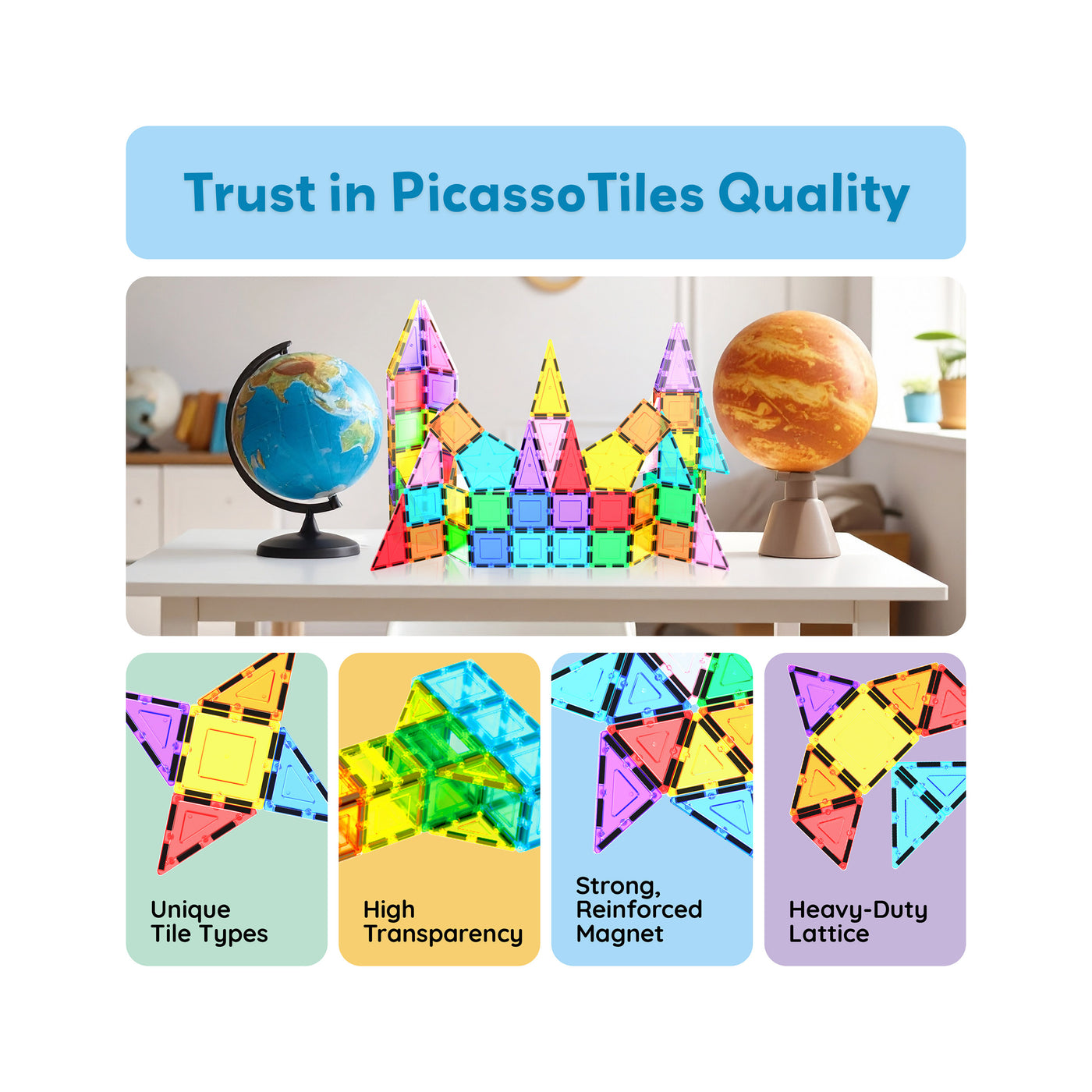 PicassoTiles Magnetic Tile Rocket Ship Toy - 32 Pieces