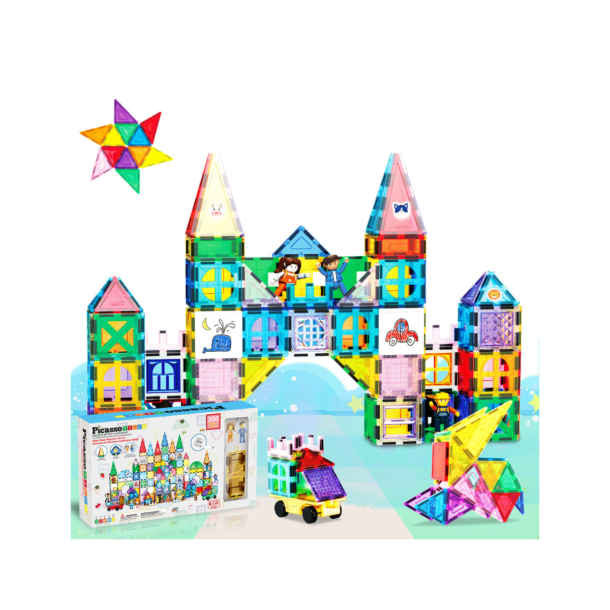 PicassoTiles 350pc Mega Magnetic Tile Builder Set