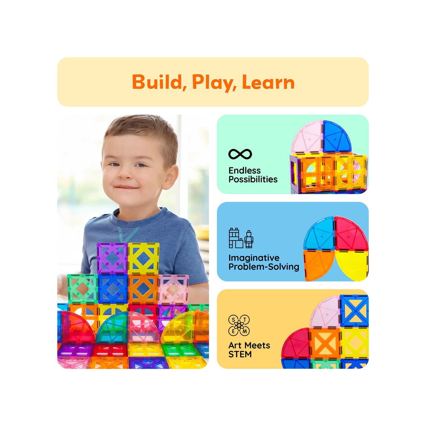 PicassoTiles Magnetic Building Tile Quarter Round and Window Set - 36 Pieces