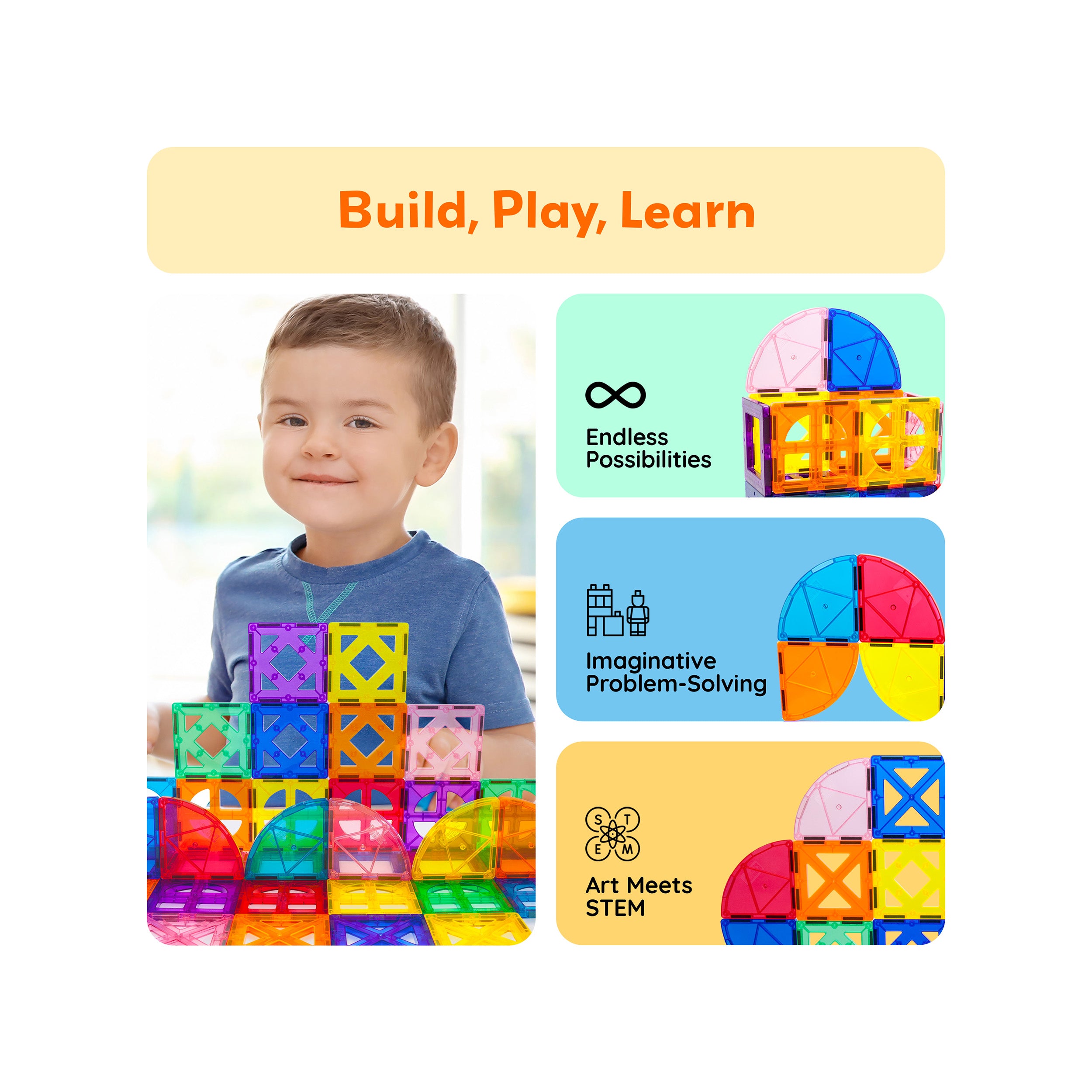 PicassoTiles Magnetic Building Tile Quarter Round and Window Set - 36 Pieces