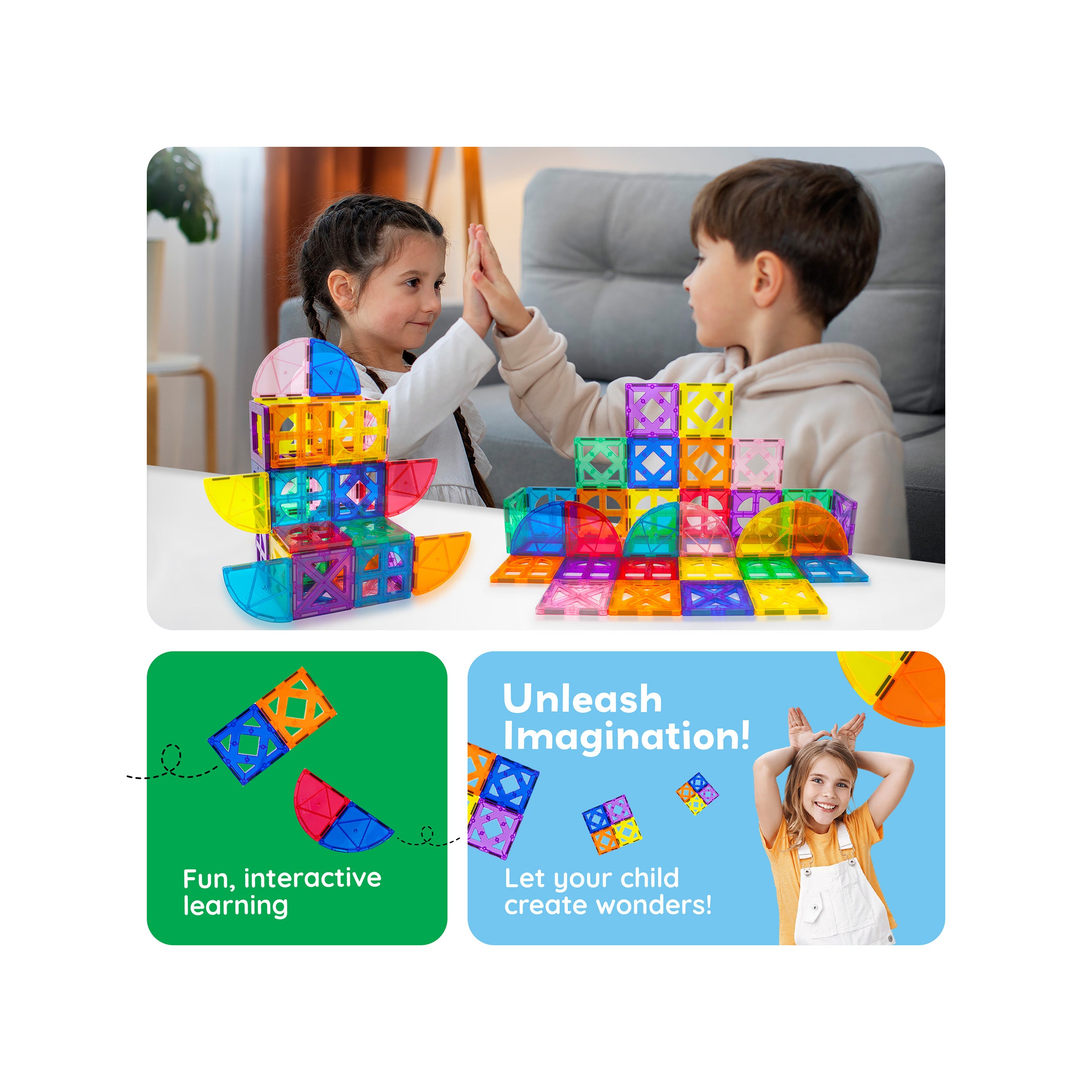 PicassoTiles Magnetic Building Tile Quarter Round and Window Set - 36 Pieces