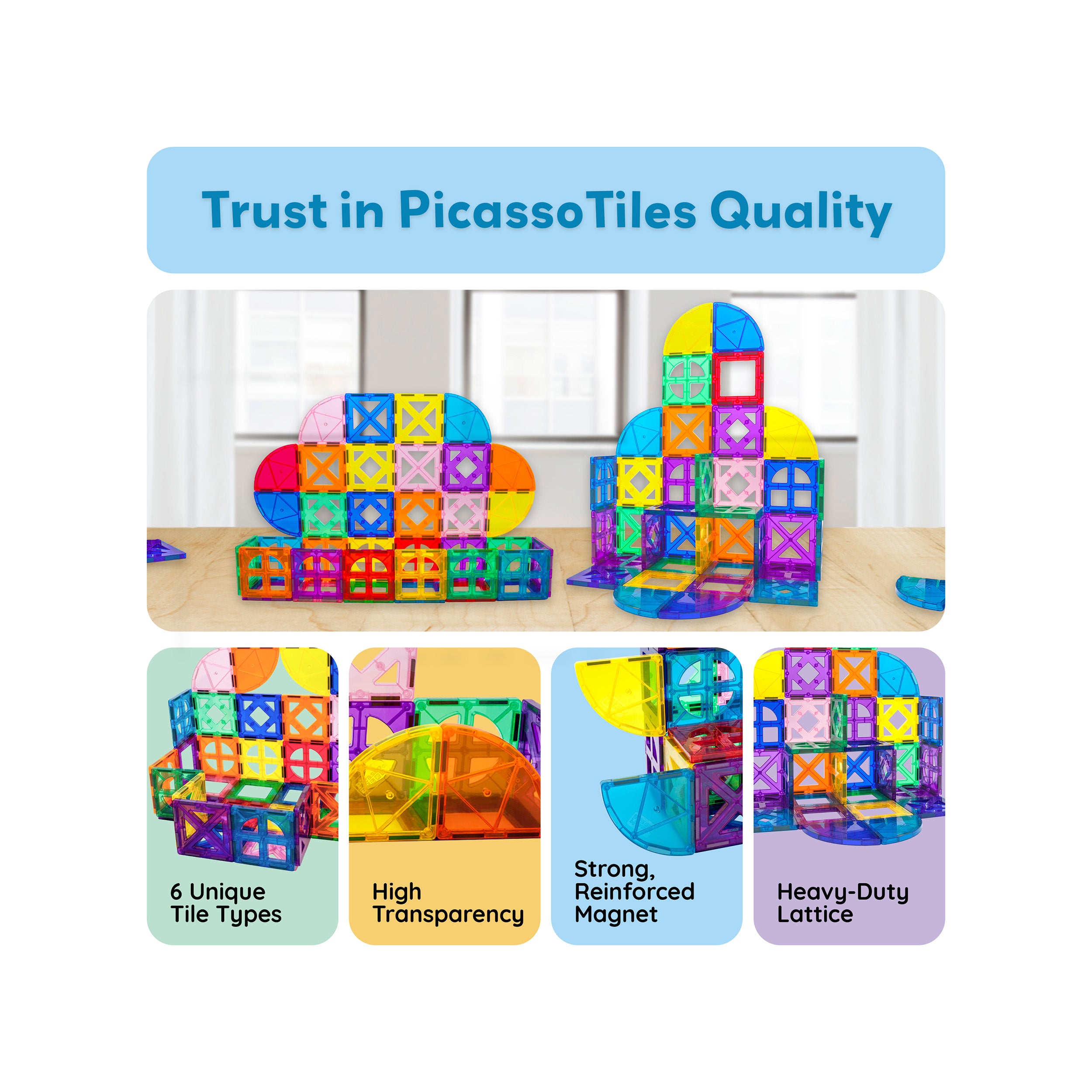 PicassoTiles Magnetic Building Tile Quarter Round and Window Set - 36 Pieces