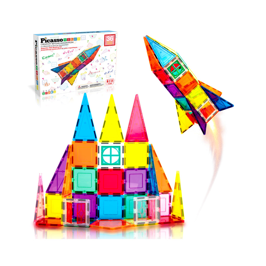 PicassoTiles 36pc Rocket Ship Magnetic Building Block Set
