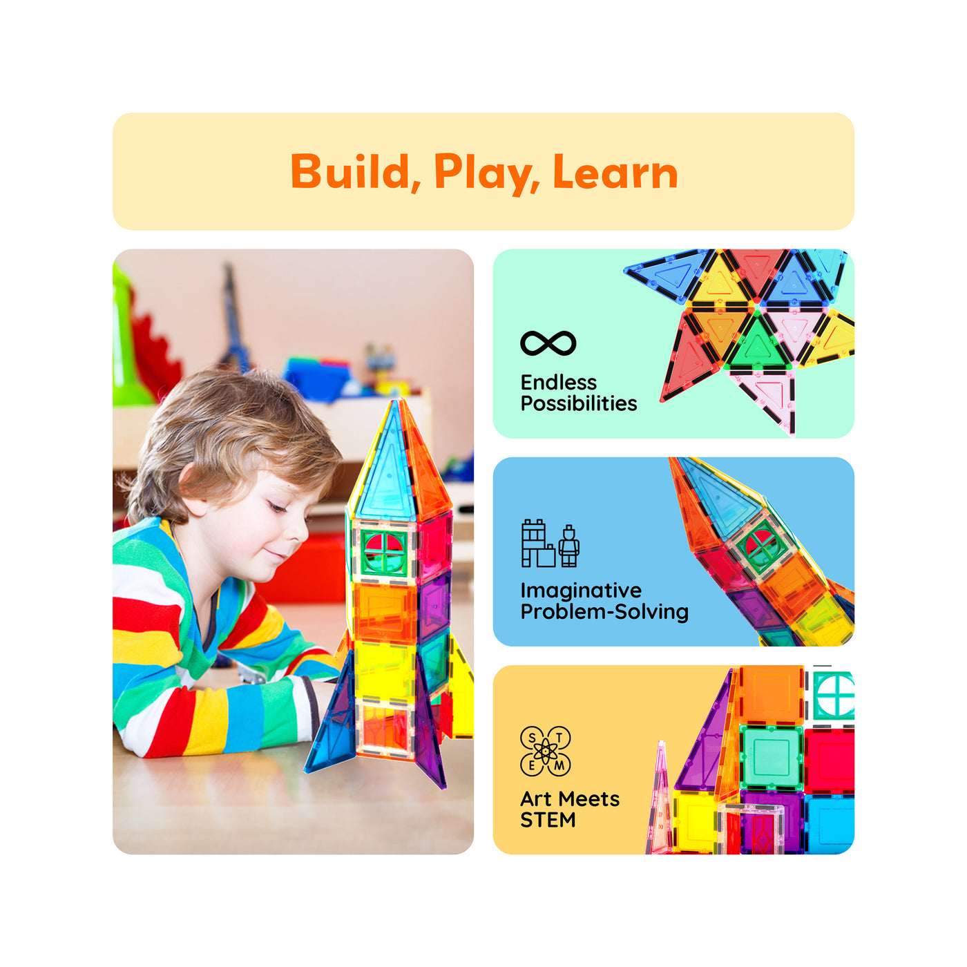 PicassoTiles 36pc Rocket Ship Magnetic Building Block Set