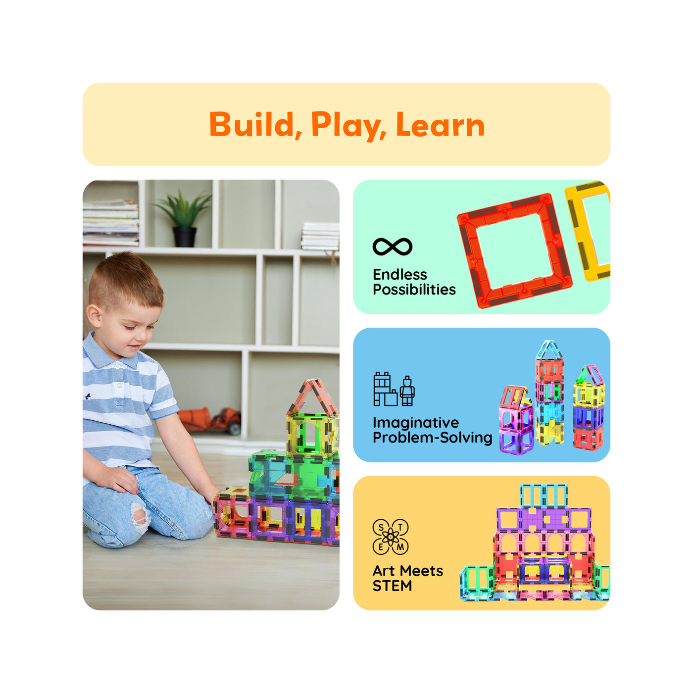 PicassoTiles Magnetic Tile Building Set with Unique Shapes - 42 Pieces
