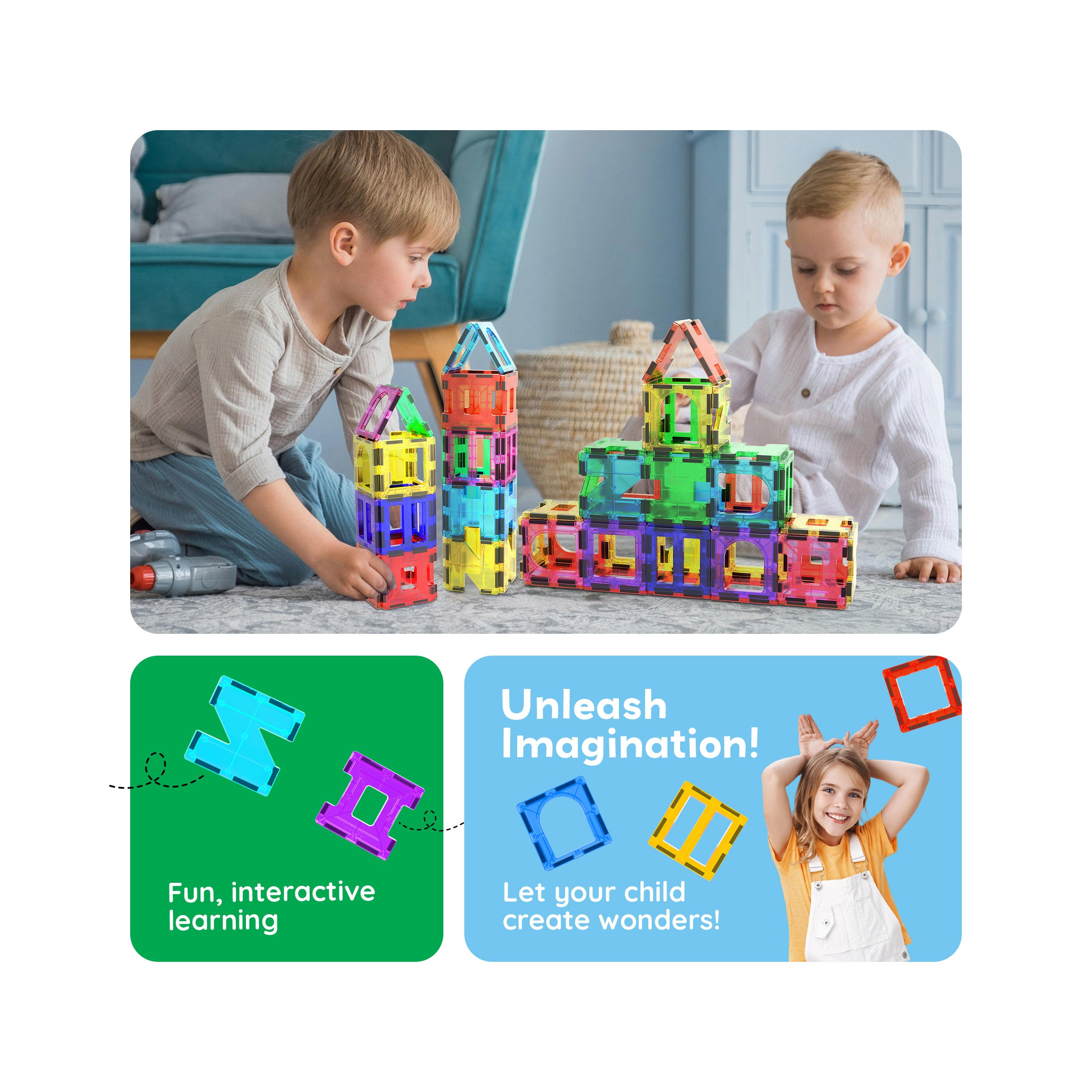 PicassoTiles Magnetic Tile Building Set with Unique Shapes - 42