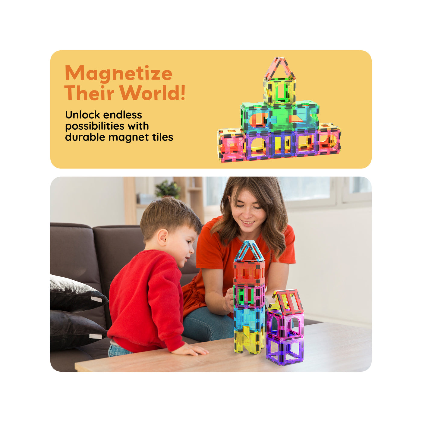 PicassoTiles Magnetic Tile Building Set with Unique Shapes - 42 Pieces