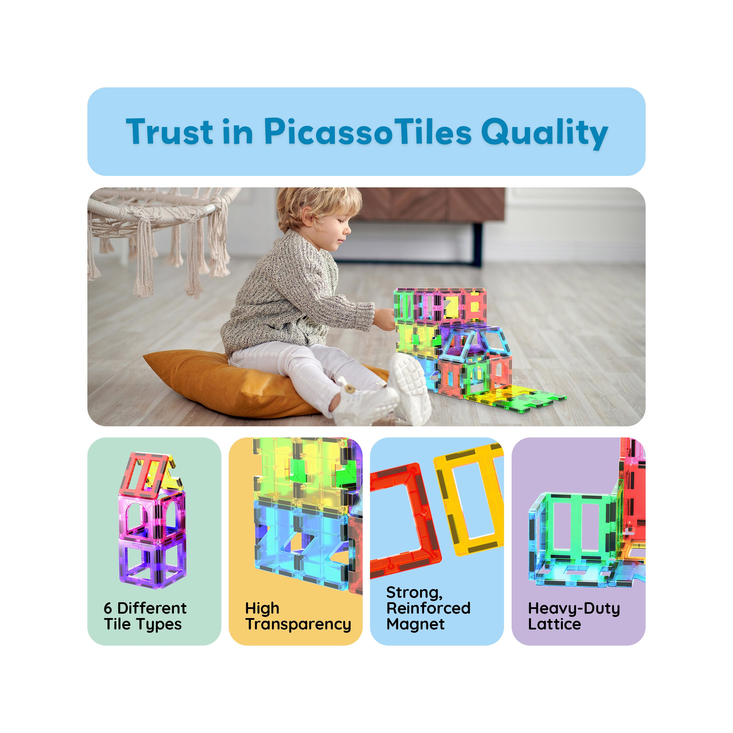 PicassoTiles Magnetic Tile Building Set with Unique Shapes - 42