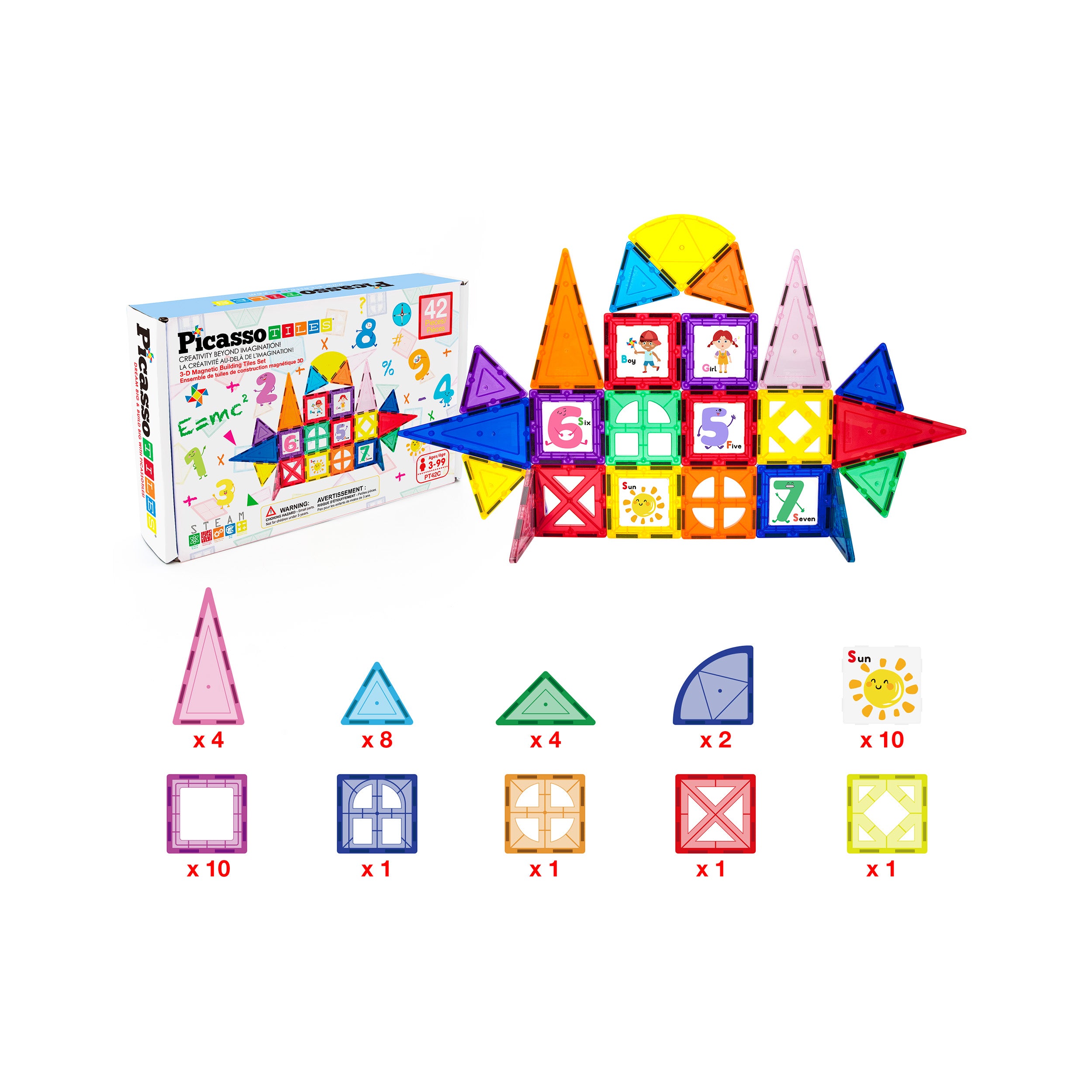 PicassoTiles Magnet Tile Toy Click-In Graphic Art Piece Set - 42