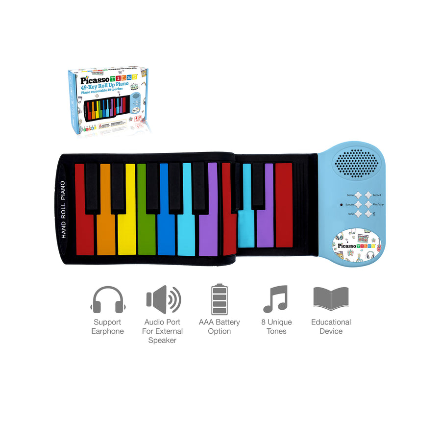 PicassoTiles Kid's 49 Colorful Key Roll-Up Educational Keyboard