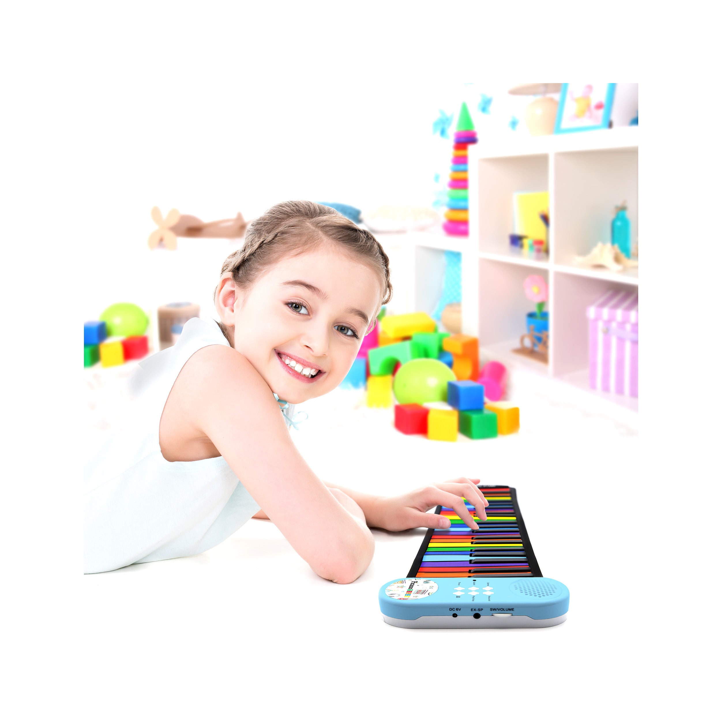 PicassoTiles Kid's 49 Colorful Key Roll-Up Educational Keyboard