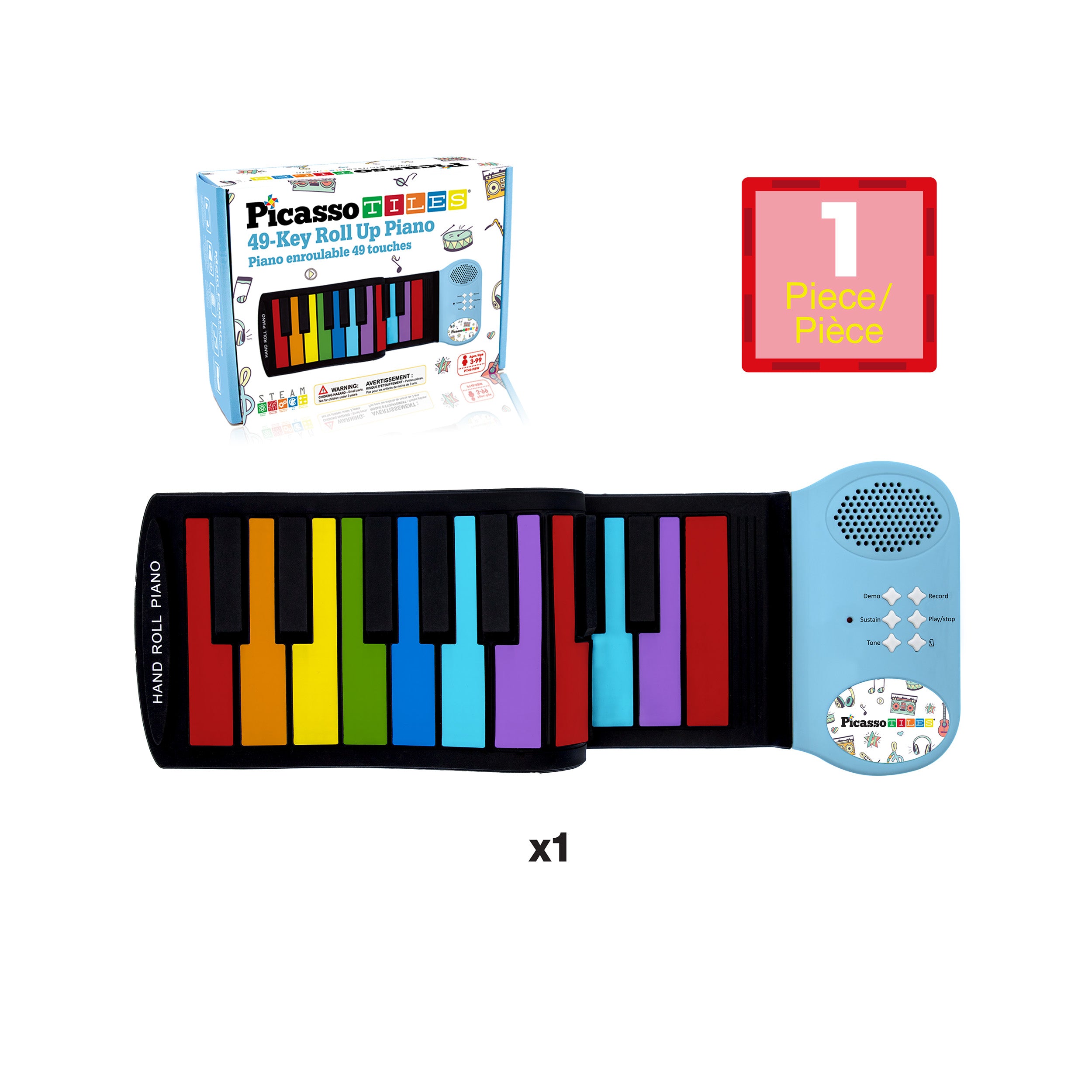 PicassoTiles Kid's 49 Colorful Key Roll-Up Educational Keyboard