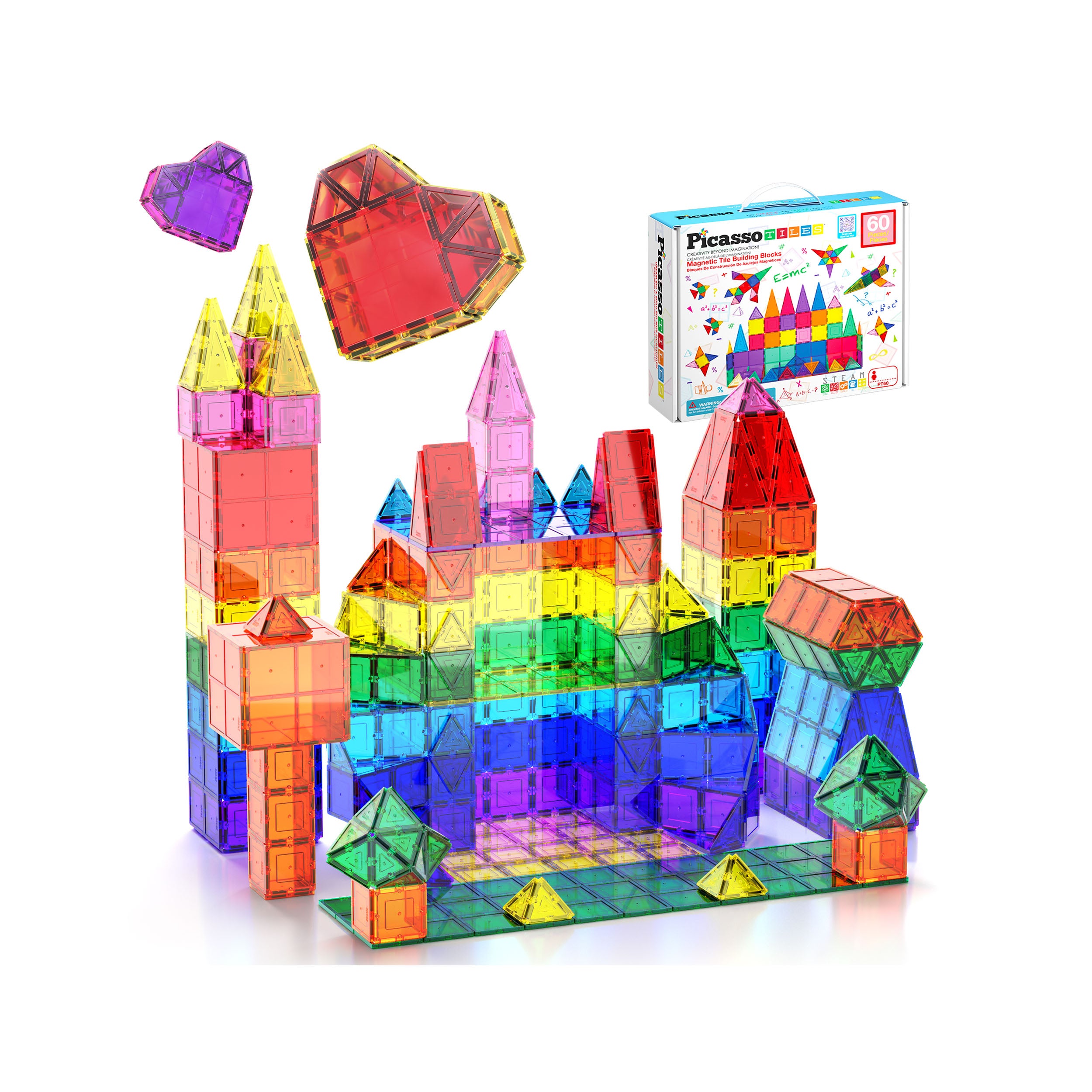 PicassoTiles 60 Piece Classic Magnetic Tiles