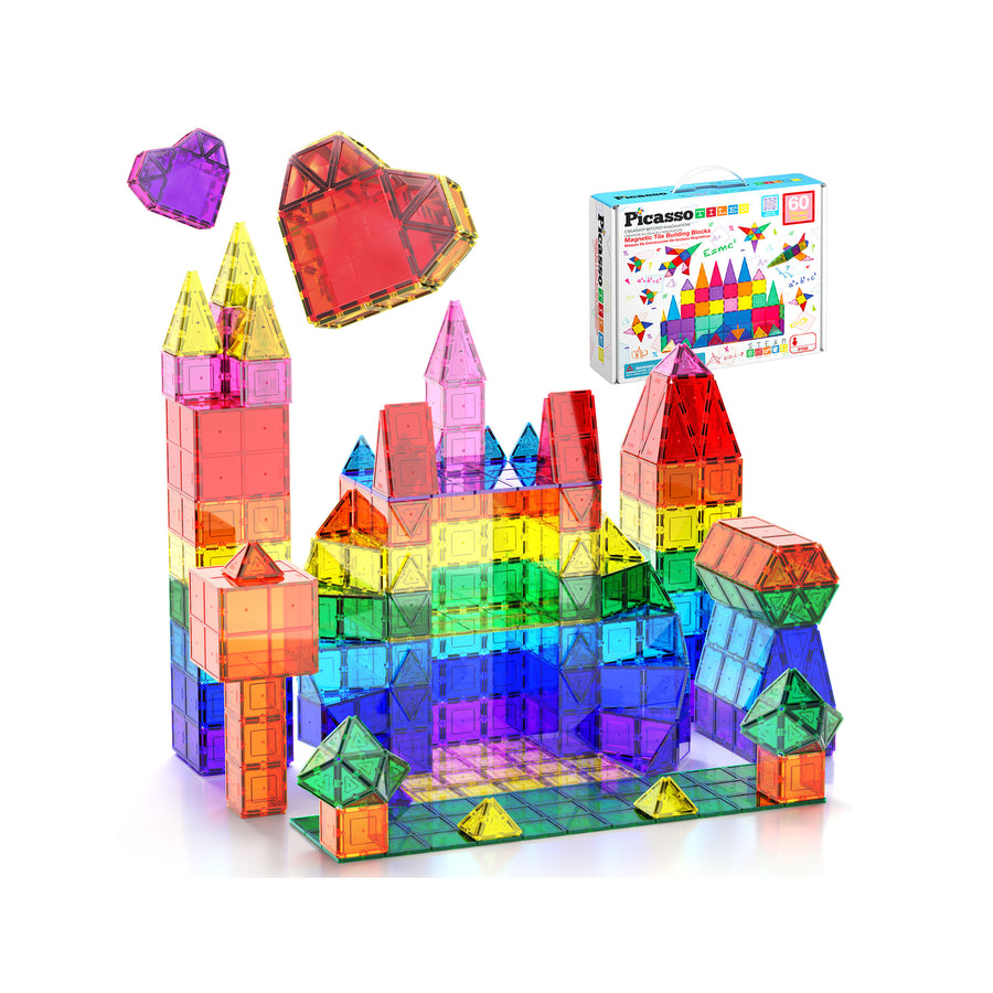 PicassoTiles 60 Piece Classic Magnetic Tiles