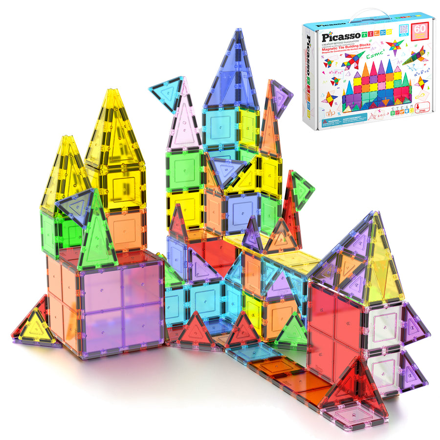 PicassoTiles 60pc Magnetic Tiles Classic Playset