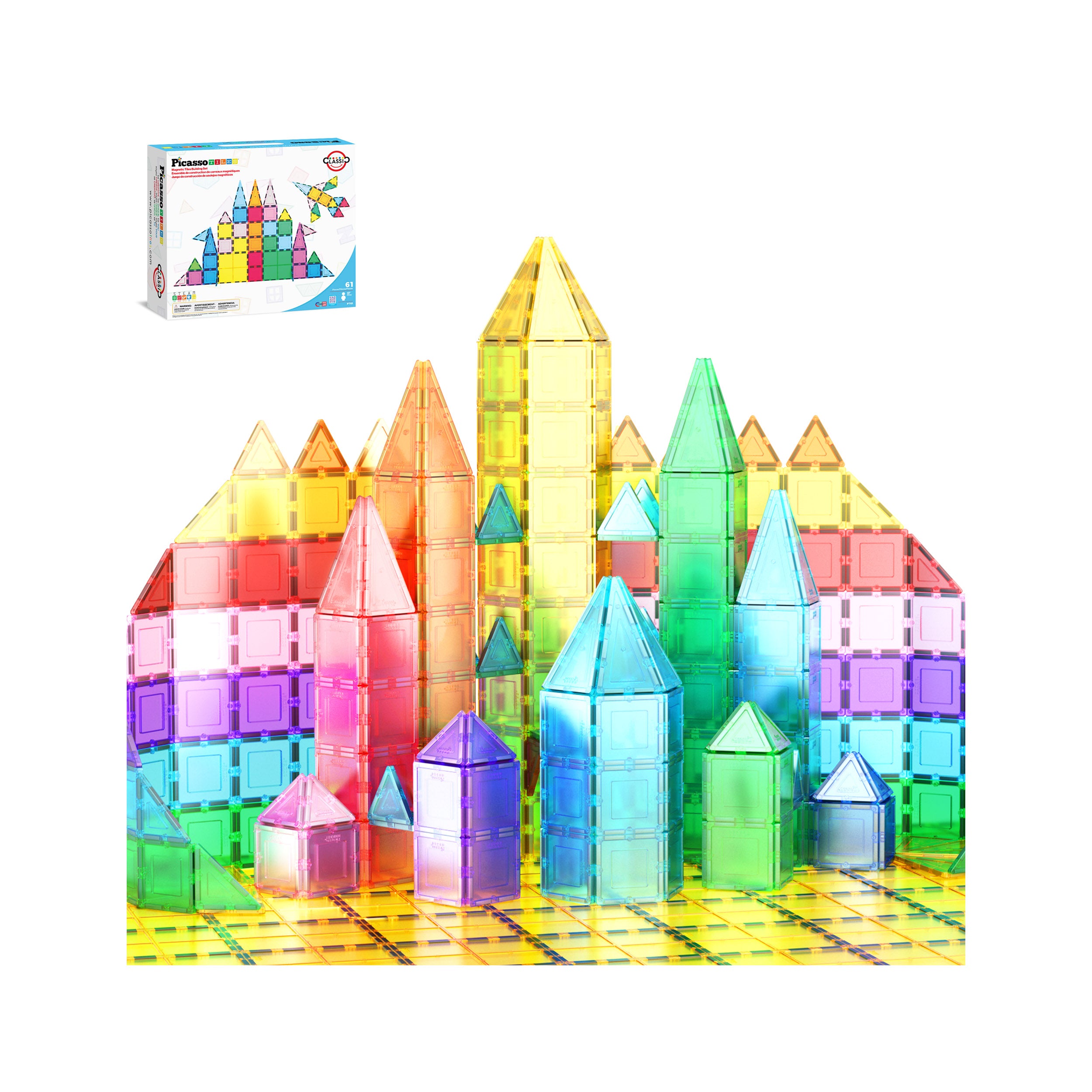 PicassoTiles 61pc Magnetic Tile Classic Building Set · PicassoTiles