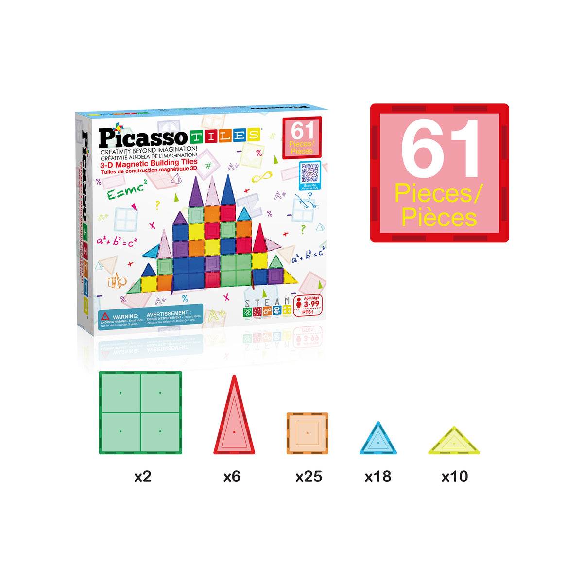 PicassoTiles 61pc Magnetic Tile Classic Building Set · PicassoTiles
