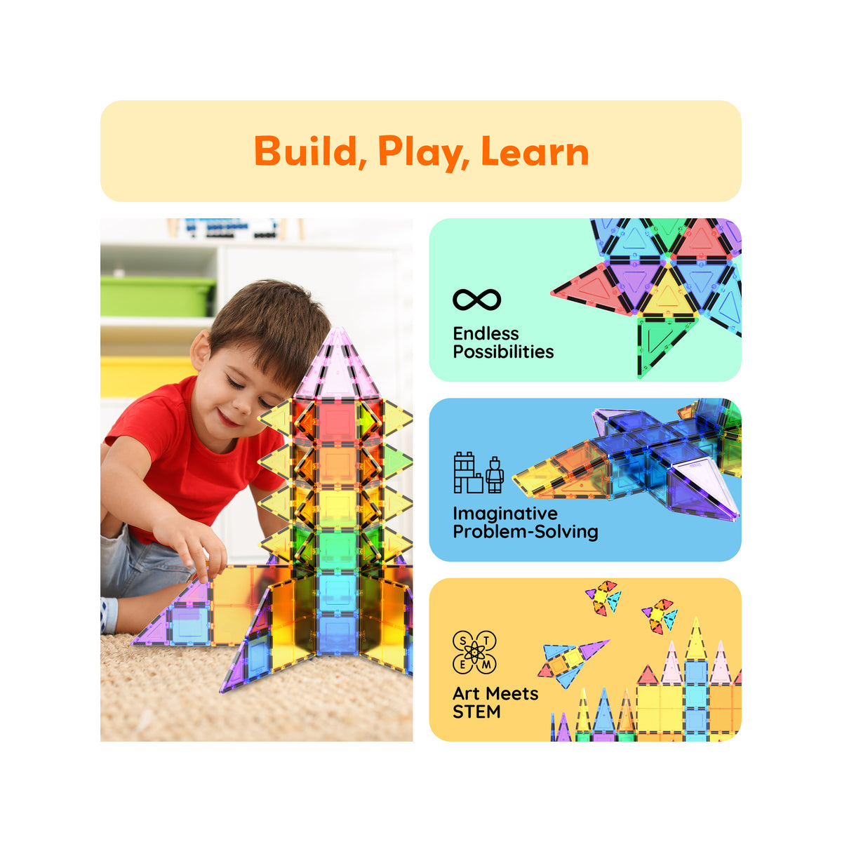PicassoTiles 61pc Magnetic Tile Classic Building Set