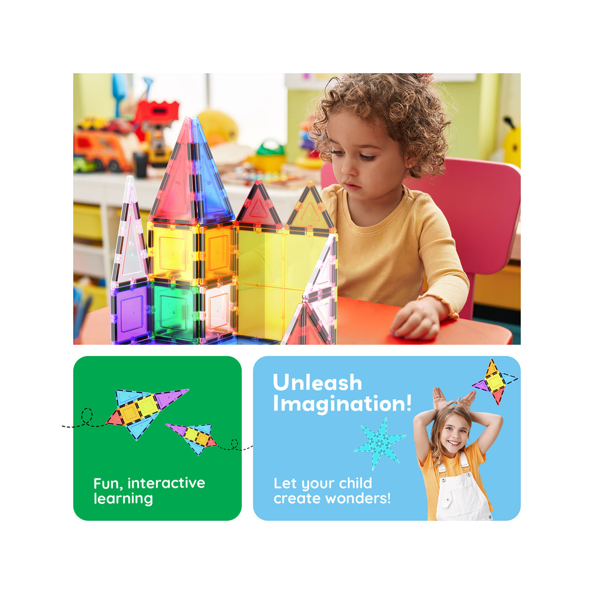PicassoTiles 61pc Magnetic Tile Classic Building Set
