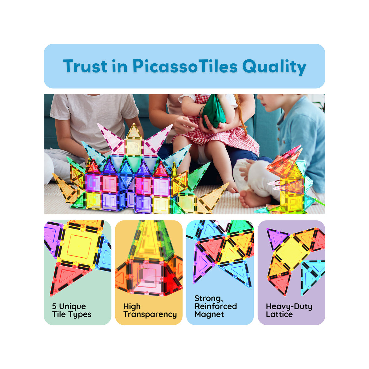 PicassoTiles 61pc Magnetic Tile Classic Building Set